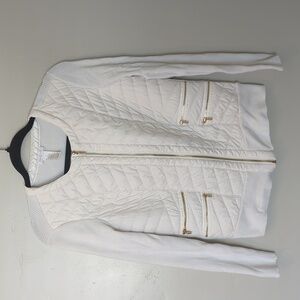 Cache‎ White Quilted Full Zip Long Sleeve Jacket Shirt M